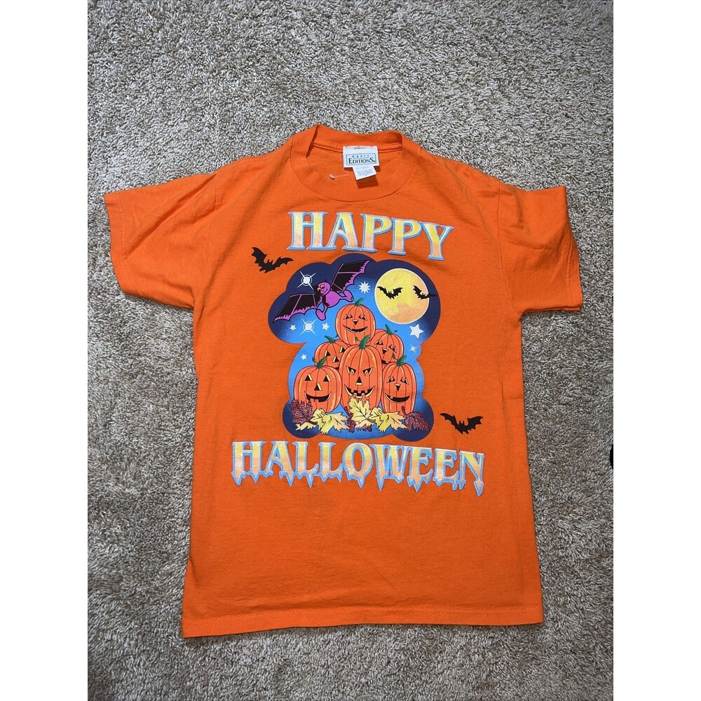 Basic Editions Halloween Vintage T Shirt Sz Small Pumpkins Short Sleeve